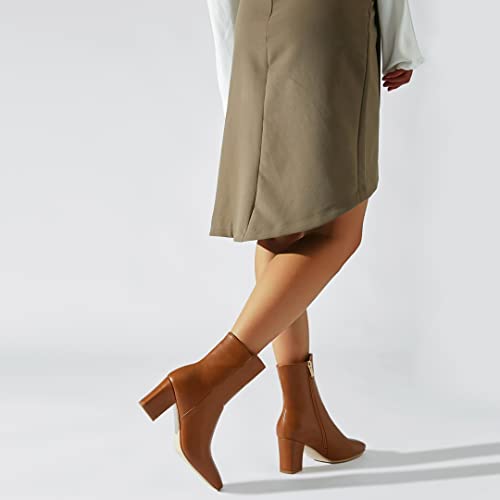 Image of Caradise Womens Chunky Block Heel Booties Zip Up Square Toe Ankle Boots