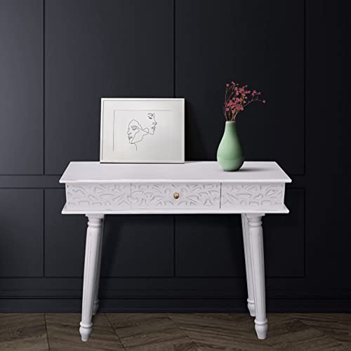 The Wooden Town White Console Table With Drawers For Entryway, Side Rack Table For Hallway, Foyer, Corridor, Office, Accent Entrance And Narrow Tv Stand For Living Room, 36" Length (White Antique) #TOP3