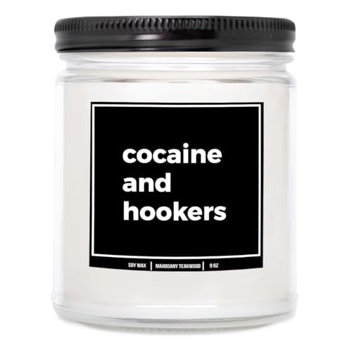 You Nique Designs Cocaine and Hookers Candle 9oz, Adult Humor White Elephant Gifts Ideas, Funny Gag Gifts for Adults - Surprise for White Elephant Party (Mahogany Teakwood)