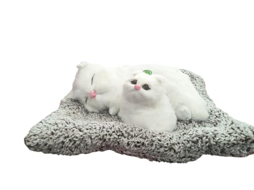 Image of Realistic Sleeping Cat Plush - Mother & Kitten Set, Soft Decorative Toy for Kids, Home & Car Decor, 25 x 20 cm(Pure White)