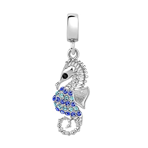 MiiFort Pingente de cavalo marinho azul oceano compatível com pulseiras Pandora peixe marinho animal