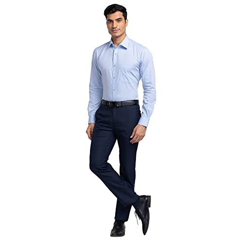 Image of Raymond Men's Poly Viscose Blend Structure Pattern Slim Fit Flat Front Formal Trouser