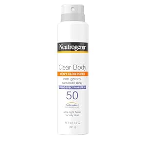 Neutrogena Clear Body SPF 50 Sunscreen Spray, Non-Greasy, Broad Spectrum Full Body Sunscreen Ideal for Oily Skin Moisturizes & Cools, Non-Comedogenic Spray Sunscreen, Oxybenzone-Free, 5 oz