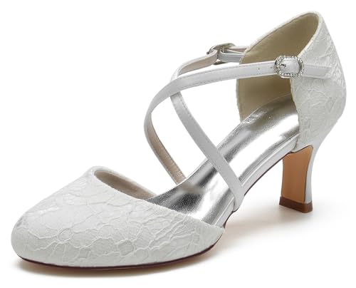 Hanfike Closed Toe Low Heel Wedding Shoes for Bridal Women Cross