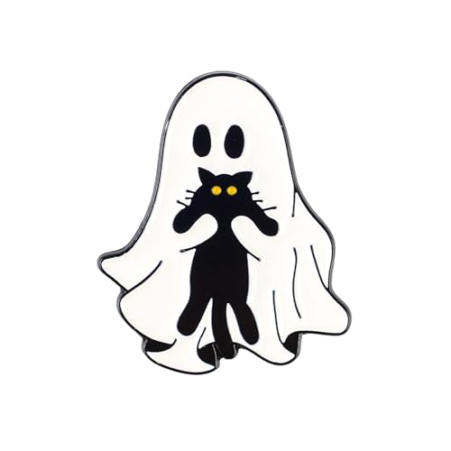 Cat Lover Enamel Pins Ghost And Black Kitten Brooch Badge Gift For Crazy Cat Mom Lady Halloween Spooky Boo Lapel Badge Feline Theme Brooches Meow Lover Decorative Pin Jewelry Accessories For Bag Jacket Hat