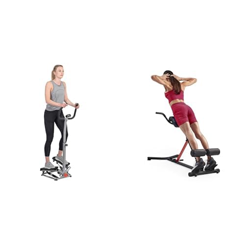 Sunny Health and Fitness Unisex's Station Hyperextension Roman Chair with Dip Station, Black + Twister Stepper Machine, Adjustable Stepper, Stairs Step Exercise W/Handlebars &amp; LCD Monitor