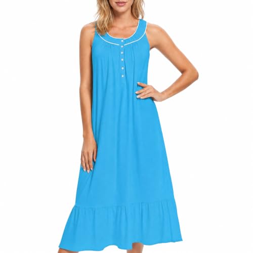 Image of IZZY + TOBY 100% Cotton Nightgowns for Women Soft Ladies Gowns Sleepwear Long Sleeveless Nightgown