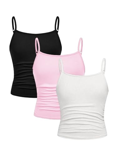 Image of SOLY HUX Girl's Tank Tops 3 Packs Cute Ruched Spaghetti Strap Camisole Slim Fit Undershirts