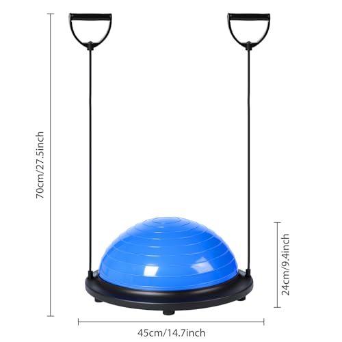GROWNEER Balance Ball Board Inflatable Air Dome With Resistance Bands and Pump, Women Exercise Balance Trainer for Home Gym Workout Fitness Anti-slip Half Yoga Ball for Pilates (Blue) - Image 6