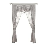 Overstock Kate Aurora Ultra Glam Beaded Sparkly Sheer Window in a Bag Curtain Set - 58 in. W x 84 in. - 58 in. W x 84 in. Grey