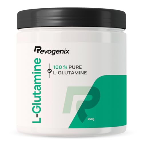 Glutamine | Récupération Musculaire, Santé Intestinale et Immunité | 250 g | Poudre 100% Pure de L-Glutamine | 50 Portions de 5g | Acide Aminé Vegan & Sans Excipients | Sans Sucre ni Arôme | Revogenix