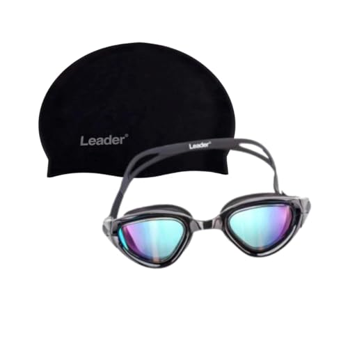 Kit Natação Leader Óculos Swell Espelhado + touca Lisa Preta 100% silicone