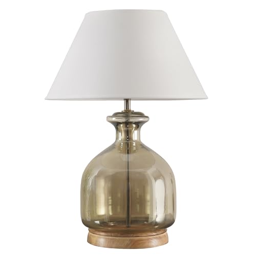 Image of Alper Smoke Luster Glass Table Lamp with Maroon Cotton Shade | Modern Designer Bedside & Living Room Decorative Table Light (Bulb Included)