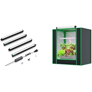 VIVOSUN T5 Grow Lights for Indoor Plants and Small Grow Tent for Aerogarden, Hydroponics Growing System, 20”x14”x21” Highly Reflective Mylar Indoor Grow Tent