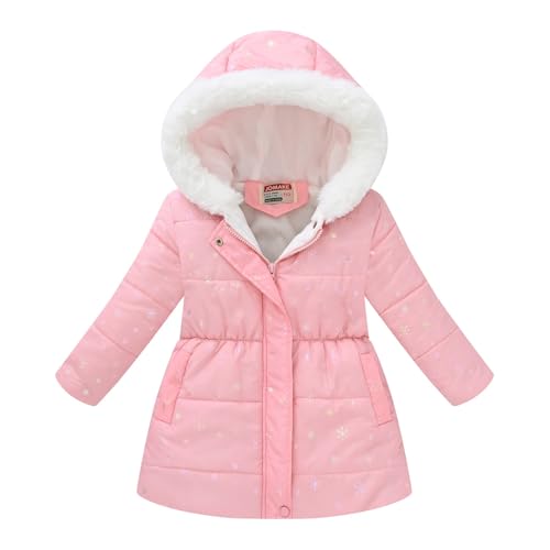 Girl's Kids Flower Print Parka Jacket Fur Collar Warm Winter Windproof Snow Zip Up Outerwear Puffer Coat (H, 5-6 Years)2