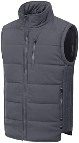 Chrisuno Men's Big And Tall Lightweight Cozy Vest Water-Resistant Packable Puffer Vest Sleeveless Jacket Grey L