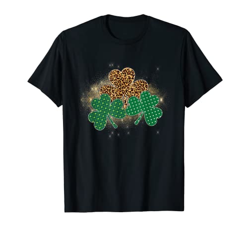 Shamrock Foglie Camicia Leopardo Foglia St Patricks Day Graphic Maglietta