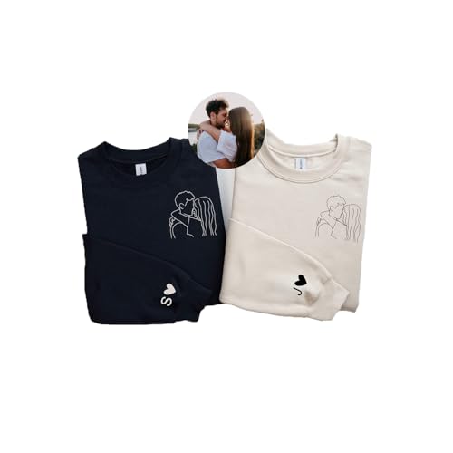 Keruidian Sudadera con Capucha Retrato Foto Personalizada, Regalo De Boda (M, Cuello Redondo)