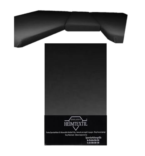 EXKLUSIV HEIMTEXTIL Jersey Spannbettlaken für Wohnmobile Heckbett 3-teilig 2 Längsbetten + 1 Mittelteil 100% Baumwolle Öko - Tex Zertifiziert, Markenqualität, Steghöhe 20 cm, Schwarz