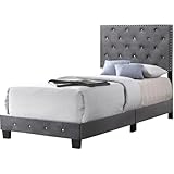Glory Furniture Suffolk Velvet Upholstered Twin Bed in Gray
