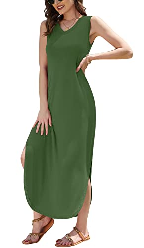 Image of DouBCQ Women's Summer Maxi Casual Sundress V Neck Sleeveless Long Dresses with Pockets