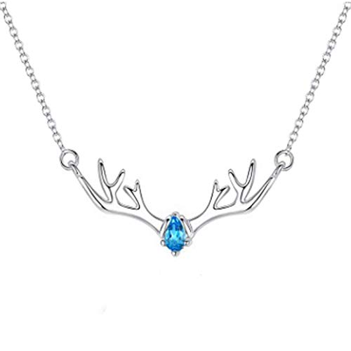 Boomly 925 Plata de Ley Colgante de Acero Inoxidable Mujer Niñas Collar Ciervo Regalo Navideño Fecha Cumpleaños Collar Joyería (Azul)
