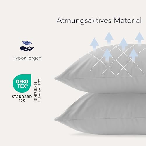 Dreamzie Set mit 2X Kissenbezüge Baumwolle 100% Jersey Baumwolle - Kissenhülle 2er Pack - Bettwäsche Doppelbett Kissenbezug - Kissen Schoner - Resistent und Hypoallergen (40 x 60 cm, Grau)
