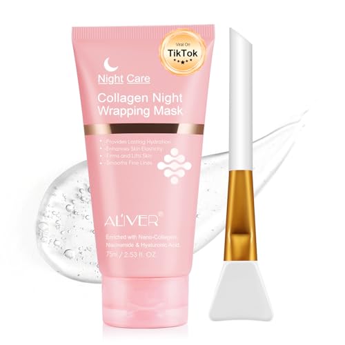 Collagen Night Wrapping Mask Collagen Face Mask Overnight Peel-Off Reduces Sagging Plumper Skin Deep Moisture & Skin Rejuvenation 75ml / 2.53 fl. Oz (Brush Included)