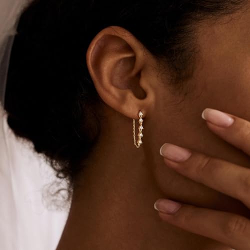 Fwlisesa Elegant Gold Dangle Earrings for Women - Dainty Chain Design with Cubic Zirconia, Hypoallergenic 14K Gold Plated Drop Earrings for Fashion and Prom - Image 2