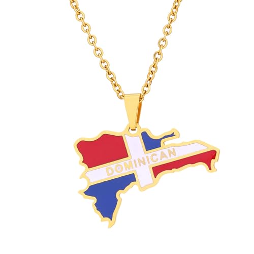 For Dominican Republic Stainless Steel Map Pendant Necklaces Map Jewelry Gold Color Items for Bridal Women Man Party Gifts Earri