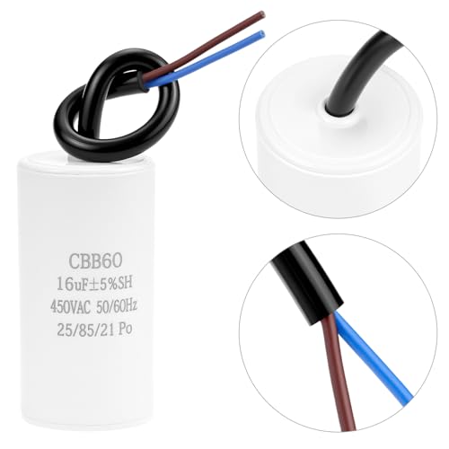 QWORK kondensator rozruchowy 16µF 450V CBB60 50/60 Hz, kondensator rozruchowy silnika, start/praca do sprężarek, wentylatorów, silników, z kablem