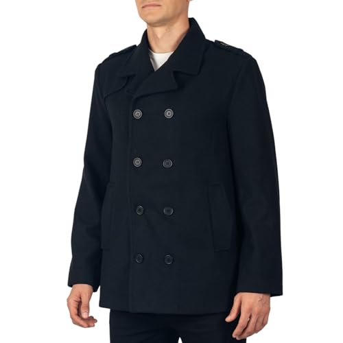 Image of Alpine Swiss Jake Mens Wool Pea Coat Double Breasted Jacket Black Med