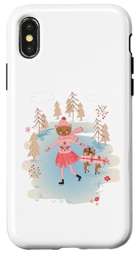 アイススケート フィギュアスケート かわいい子猫 レディース ガールズ ティーン スマホケース iPhone X/XS 用