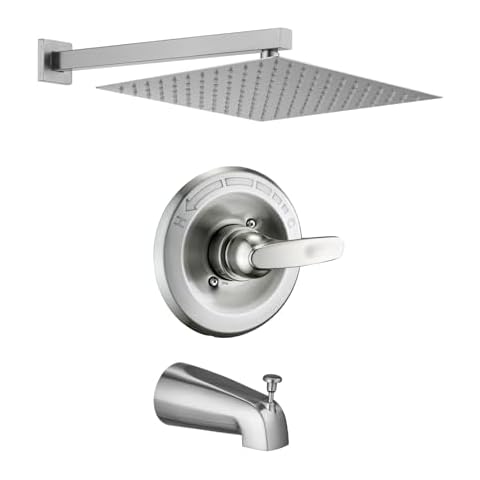 Replacement 12" Rainfall Shower Faucet Tub Trim Kit for Delta 1300/1400& 13/14 Series, High Pressure Square Shower Head& Handle Set, Shower Faucet System, Brushed Nickel (Valve& Catridge Not Inclued) Cover
