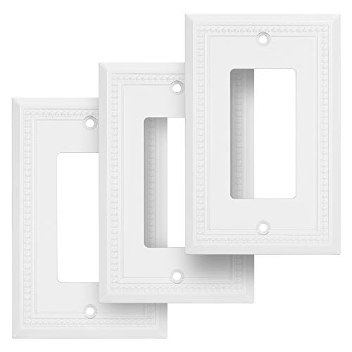 Image of Henne Bery Sunken Pearls Heavy Duty Decorative Wall Plate Switch Plate Outlet Cover (Single Decorator, 3 Pack, White)