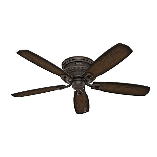 Hunter Ambrose Indoor Low Profile Ceiling Fan With Led Light And Pull Chain Control, 52", Onyx Bengal #TOP1