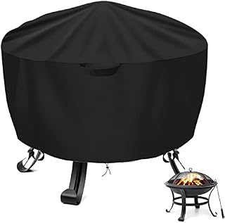 OKPOW Fire Pit Cover Round 55 * 50cm, 600D Heavy Duty Outdoor Firepit Covers Waterproof Windproof Anti-UV Garden Patio Protective Cover for Fire Pit/Table, Black