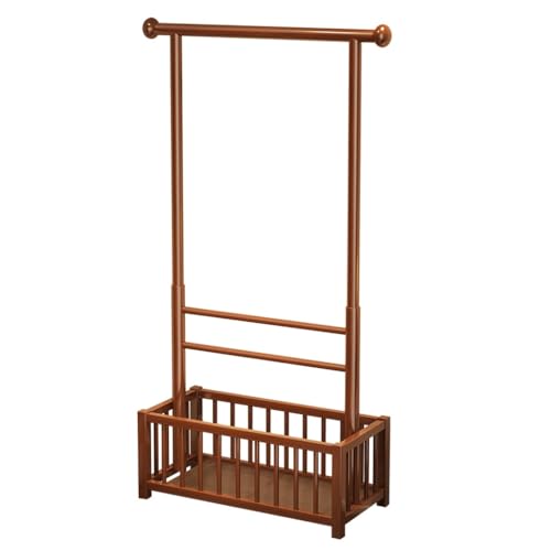ZENSTYW Perchero De Madera Con Ruedas,Burro De Ropa Multifuncional Con Barra Colgante Y Cesta De Almacenamiento,Perchero De Pie Para Dormitorio,Salón Y Entrada,Marrón(No wheels,60cm/23.6in)