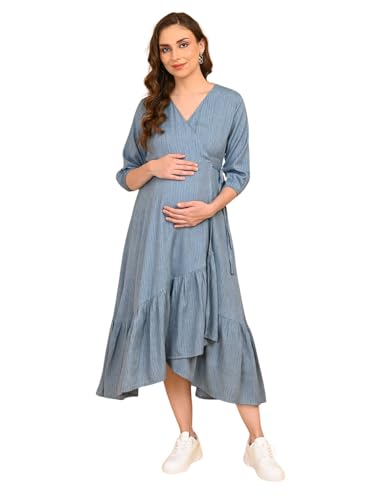 Image of The Mom Store Maternity and Nursing Wrap Dress for New Mom | Pre and Post Pregnancy Wear for Womens | Trendy Stylish Printed Friendly Dresses for Women | Comfortable