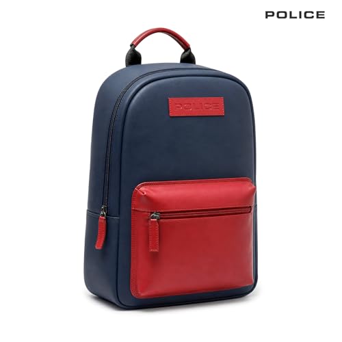 Image of Police Stylish Dual-Tone Laptop Backpack for Men & Women | Cushioned Laptop Sleeve | Large Storage Capacity | Front Organizer Pocket | Perfect for Office, College, Travel & Daily Use I Navy /Red