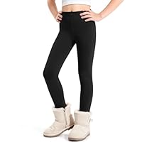KEREDA Girls Fleece Lined Leggings Kids Thermal Leggings Winter Warm Thick Pants Trousers for Childrens Age 5-12 Years Black Grey