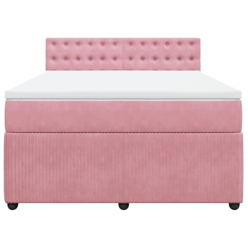 Boxspringbett mit Matratze Rosa 140x200 cm Samt Daybed Bettgestell Bed Frame Doppelbett für Wohnbereich Schlafzimmer Gästezimmer Herberge