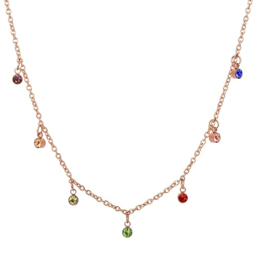 Collier cristal coloré et chaîne or rose élégante pour femme et homme