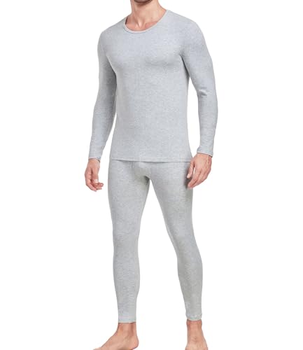 wirarpa Conjunto térmico de algodón para Hombre: Capa Base cálida, Parte Superior Ligera de Manga Larga y Pantalones de Pijama Gris Brezo Talla M