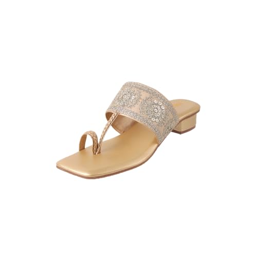 Image of Metro Women Embellished Ethnic Kolhapuri Block Heel Slip-on Sandal