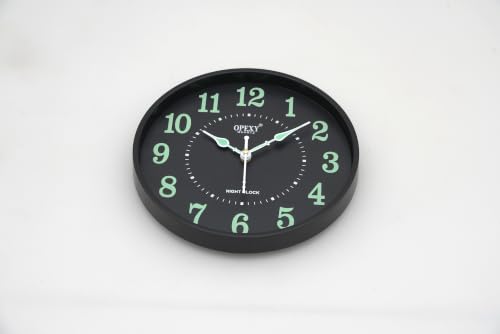 Image of Quartz Round Wall Clock 10 Inch | Slim & Lightweight Plastic Wall Clock | Glow in The Dark Luminous Numbers & Hands | Silent Accurate Quartz Movement
