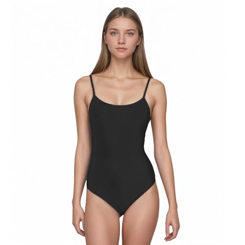 Wildarms Maillot ballet mujer tirantes finos negro, leotardo danza clásica adulto, body con escote redondo, uniforme ensayo para entrenamiento en estudio y escenario (NEGRO, XL)