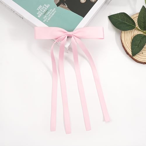 Ayesha Pink Hair Bows Clips Hair Ribbon Bowknot with Long Tail Pink Bows Barrettes Hair Accessories for Women Girls 4PCS