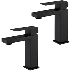 Black Bathroom Sink Faucet One Hole Faucet Single Handle 2 Packs 1 Hole Vanity SUS304 Stainless Steel Faucets for Bathroom Sink Matte Black Bathroom Faucet 2 Pieces, SF3-BK-P2