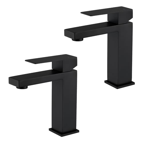 SevenGelok Black Bathroom Sink Faucet One Hole Faucet Single Handle 2 Packs 1 Hole Vanity SUS304 Stainless Steel Faucets for Bathroom Sink Matte Black Bathroom Faucet 2 Pieces, SF3-BK-P2